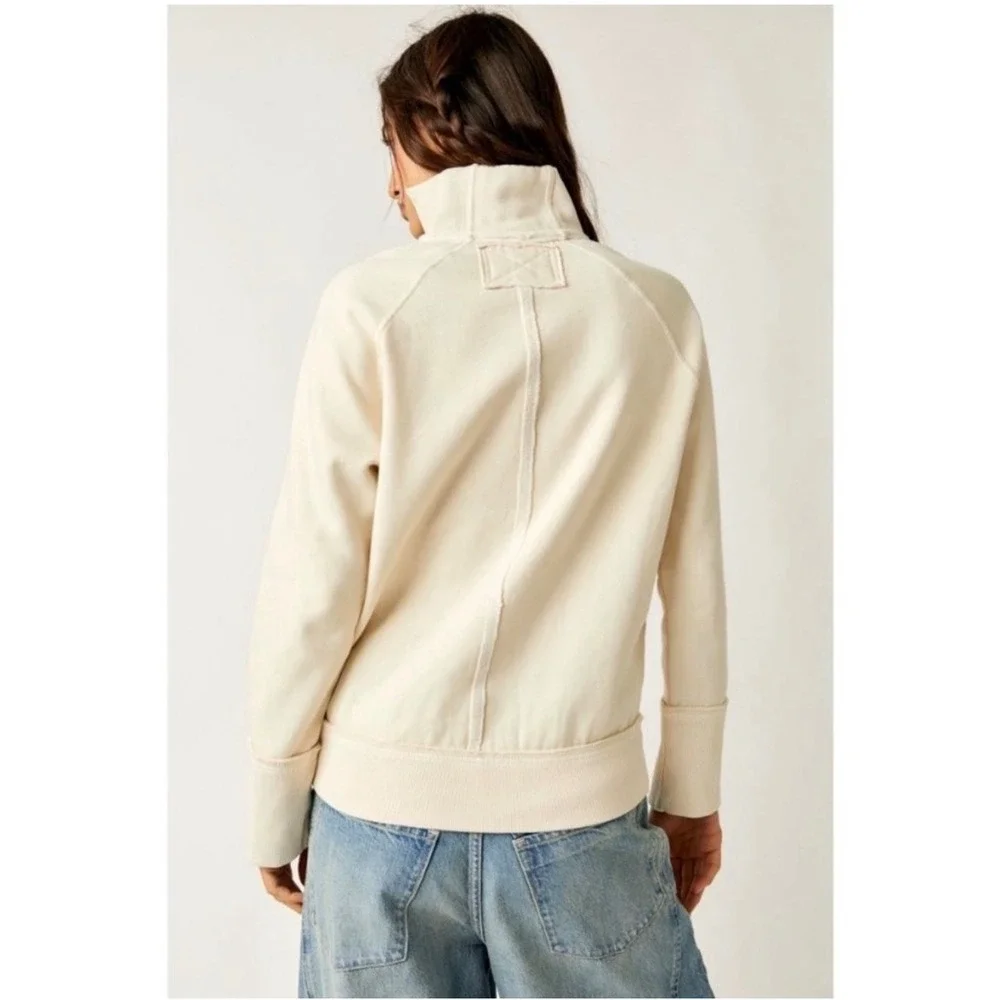 Free People We The Free Just a Game Sweatshirt Cream Ivory Asymmetric Zip Large